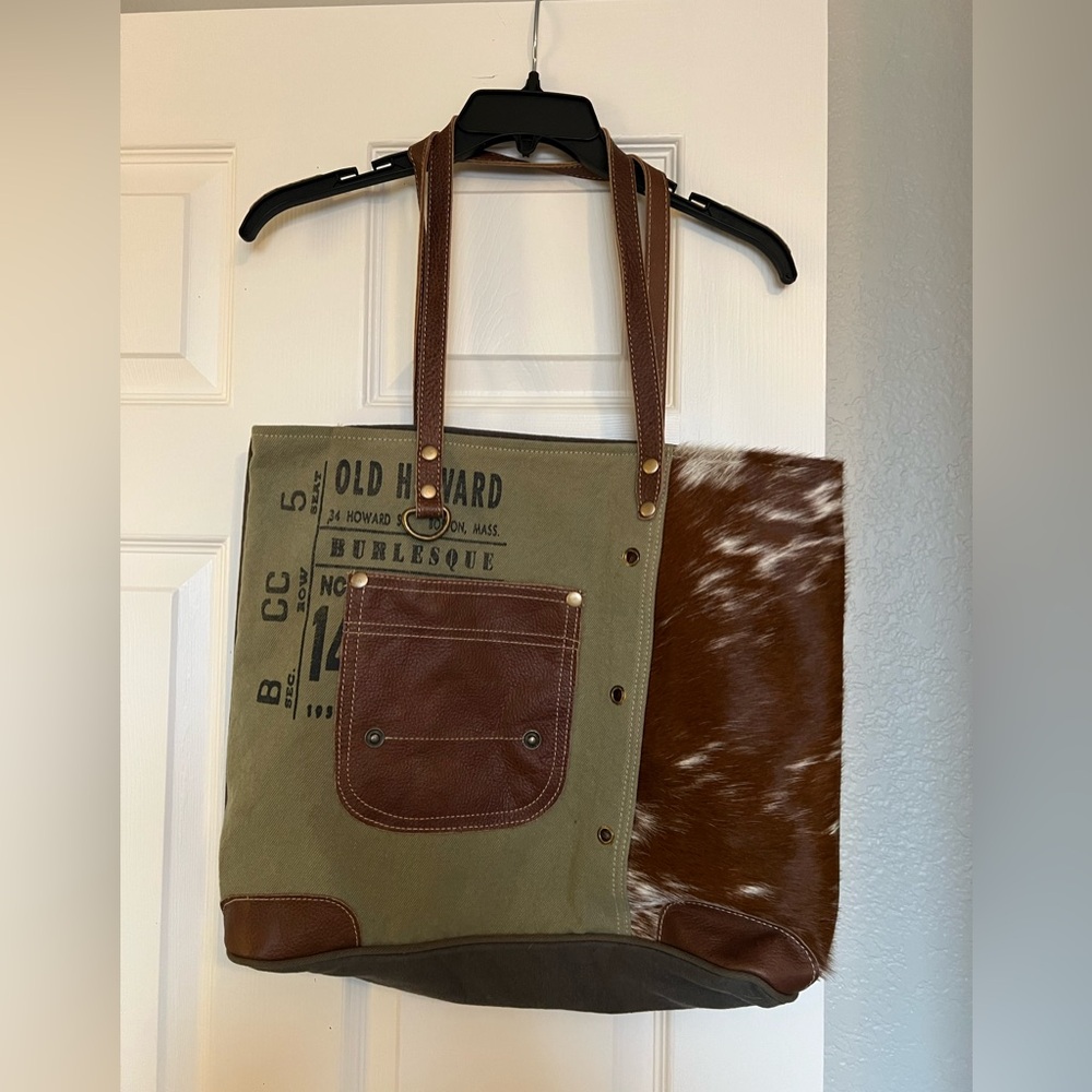 Green denim tote